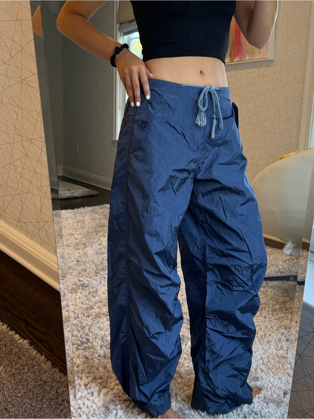 Edikted Navy Blue Wide-Leg Drawstring Joggers